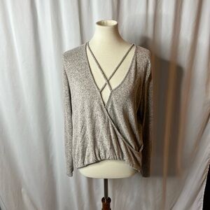 Boston Proper Gray Marled Wrap Front Strappy Neck Top | Size M